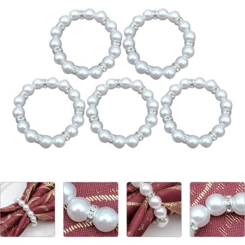 5pcs Simulated Pearl Napkin Rings Decorative Napkin Buckle Napkin Clasps