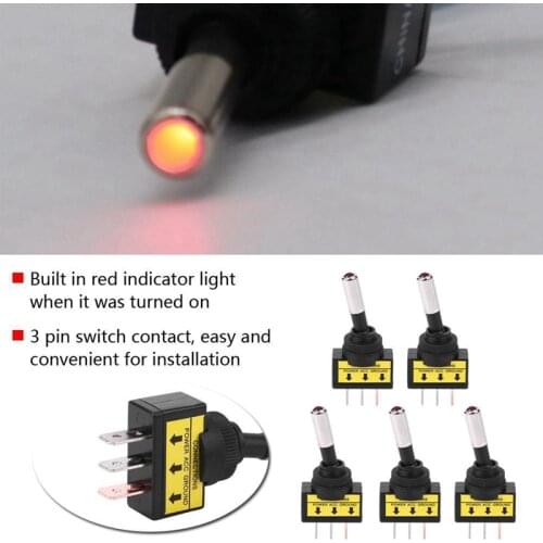 5pcs/set Rocker Switch Toggle 12V Led Light Car Auto Boat Round ON/OFF SPST 2 Pole Design 20 AMP Built In LED Light CSV