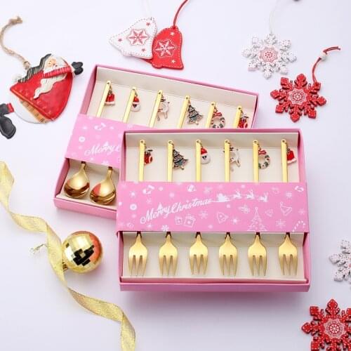 Creative 304 Stainless Steel Christmas Spoon Set Coffee Spoon Fork Spoon Cutlery Set Gift Box
