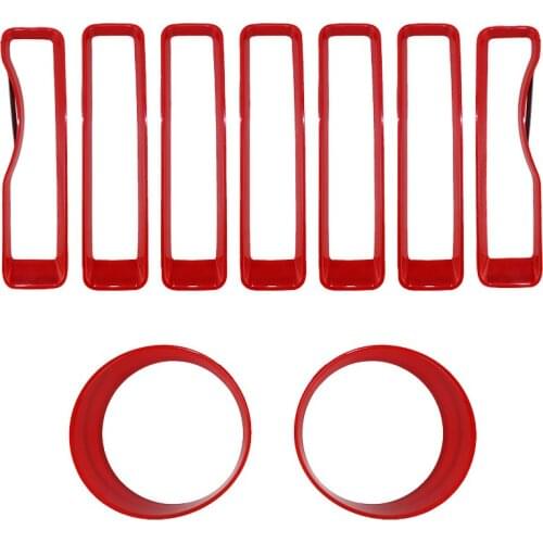 9Pcs Car Front Mesh Grille Trim Inserts Grill Cover Headlight Light Cover Trim for Jeep Wrangler JL 2018 Sport/Sports