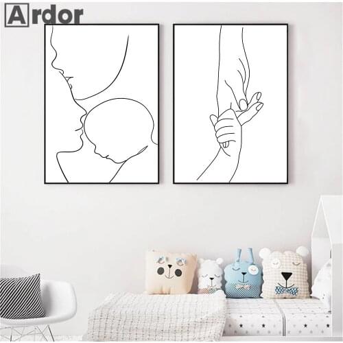Abstract Hand In Hand Poster Mom Dad Baby Line Drawing Canvas Print Family Love Wall Art Painting Pictures Nursery Room Decor
