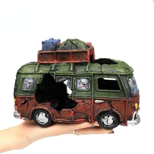 Aquarium Ornament Landscaping Accessories For Fish Tank Betta Fish Tank Bottom Cartoon Decor Bus car dodge house decorative arts