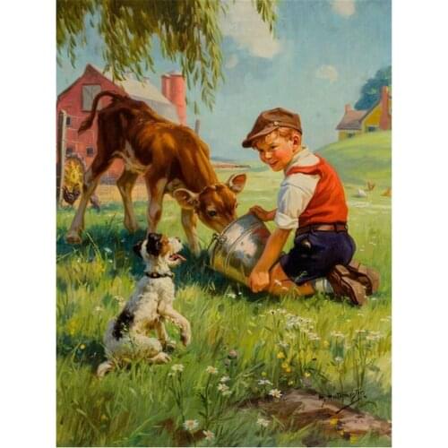 DIY 5D Diamond Embroidery boy Pattern diamond Paintings cross stitch Cow and dog picture Rhinestones Diamond Mosaic Kits