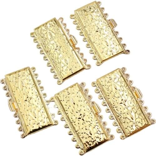 APDGG 5 Pcs Jewelry Findings 9 Strands Rectangle Clasps Gold Plated For Pearl Bracelets Necklaces Making DIY Craft Accessories