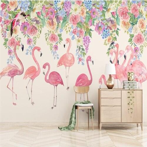 Beibehang Modern simple hand painted flamingo floral wallpaper Nordic backdrop custom large fresco wallpaper papel de parede