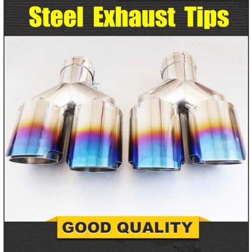 Free Shipping: 1 Pair Y style stainless steel universal exhaust system Blue end pipe+car exhaust Dual tip