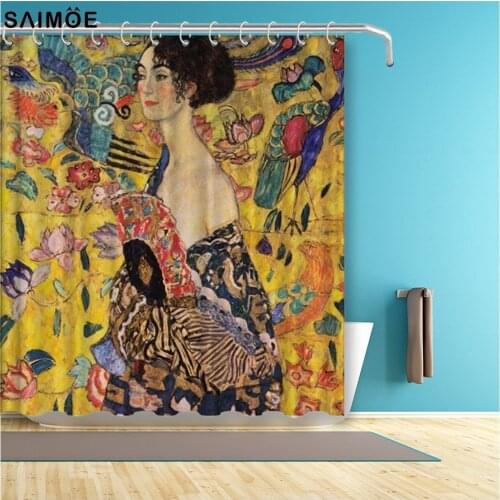 Gustav Klimt Lady with Fan Decorative Fabric Shower Curtain
