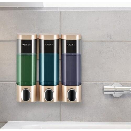 Triple Soap Dispenser Wall Mount Shampoo Dispensers Detergent Shower Gel Bottle Gold 300ml Plastic Bathroom Accessories For Home
