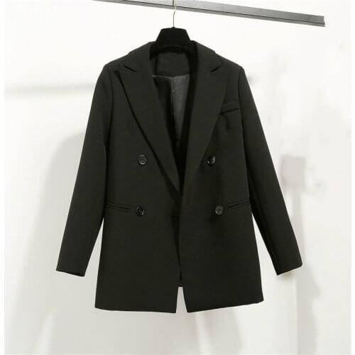 Girls Double Breasted Blazer Korean Women Suit Long Sleeve Loose Black Suit Plus Size Office Wear Business Casual Ladies Blazer