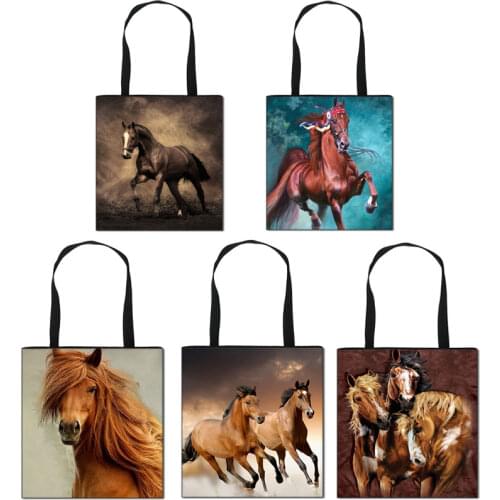 Galloping Horse Print Canvas Handbag Folding Reusable Travel Frst Choice Shoulder Bags Portable Shopping Bag Gift