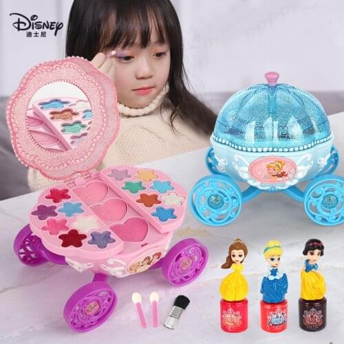 Disney pretty princess fashion pumpkin car children simulation make-up tear nail oil girl cosmetic family toy girl dress up gift