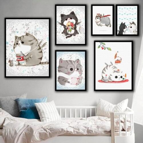 Kitten Little Cat Cartoon Animal Cute Cat Decorative Painting Ins Simple Living Room Bedroom Mural Cuadros Decoracion Salon