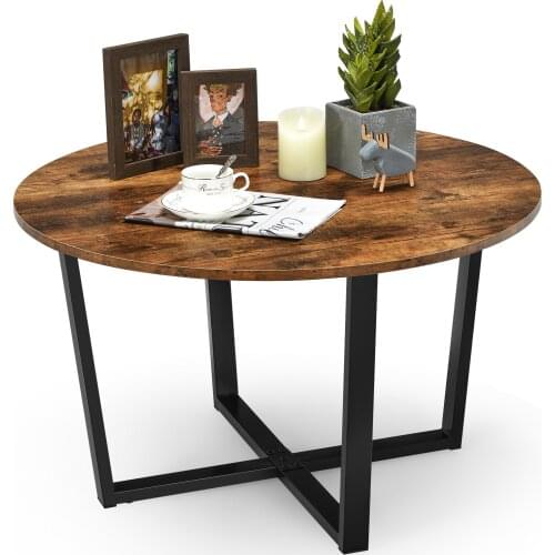 Costway Round Coffee Table Industrial Style Cocktail Side Table With Metal Frame HW67022CF