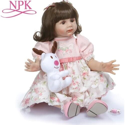 NPK 60CM high quality reborn toddler Fridolin princess bebe doll reborn long curly hair doll 6-9M real baby size