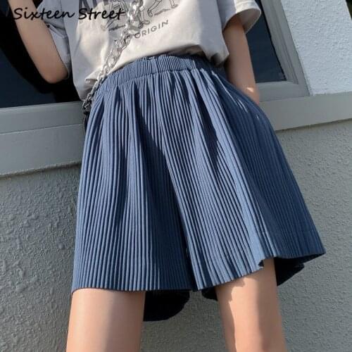 Summer Shorts Women Loose High Waist Plus Size Wide Leg Pants Elegant Casual Solid Cotton Short Pants Korean Sweet Girls 2021