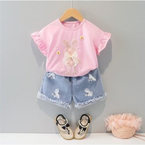 Summer Baby Girl Clothes Rabbit Embroidery T-shirt + Short 2 Piece Set Infant Toddler Kids Outfits Casual Sport Suits