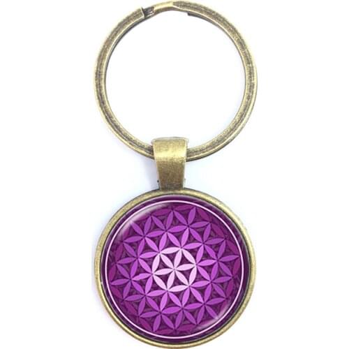 Mandara Glass Jewels Key Chains Trendy Chakra Mandala Glass Jewels Geometric Flower Gift For Family OM Yoga Keyring