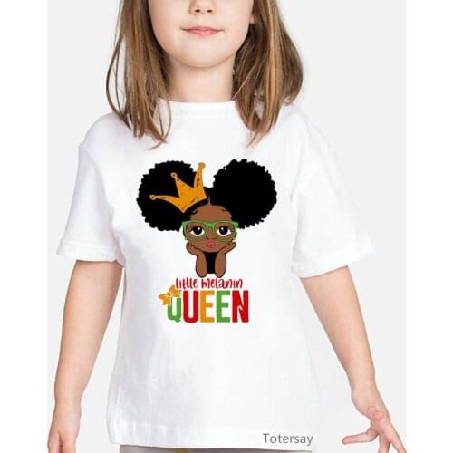 Cute melanin Little girl crown print t shirt for girls kawaii kids clothes graphic tshirts girls 2-12 years summer tops t-shirt