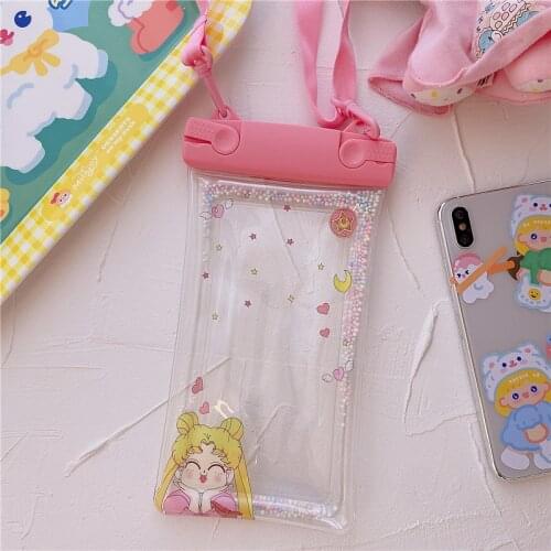 Mobile Phone Cute Cartoon Transparent Airbag Waterproof Bag Quicksand Shockproof Bag Swimming Mobile Phone Hanging Bag