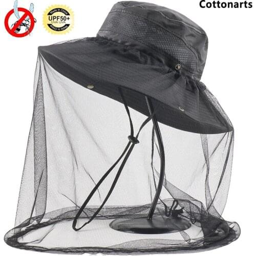 2-pcs Men Fishing Cap Head Face Protect Anti-mosquito Net Yarn Hat Womens Bucket Hat Camping & Hiking Breathable Sun Hat Unisex