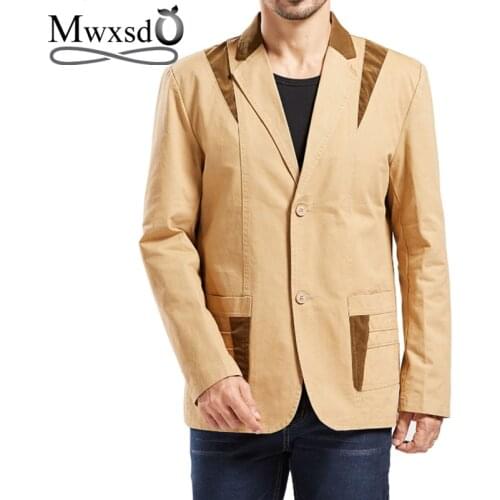 Mwxsd brand casual Mens solid 100% cotton blazer Suit Men slim fit Patchwork Blazer Jacket Big size 5xl 6xl jaqueta masculina