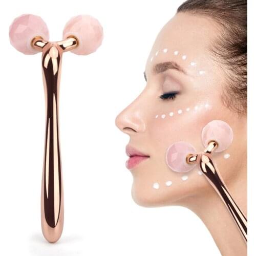 3D Jade Roller Facial Massager Rose Quartz Massage Roller Pink Jade Face Roller Facial Beauty Tools Skincare Gift for Women