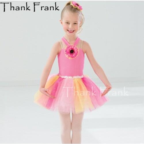 New Girls Pink Ballet Dress Kids Sun Flower Princess Tutu Dresses Child Girl Rave Christmas Sweet Ballerina Dance Costumes C752