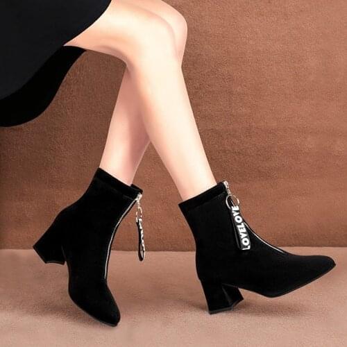 New Female Autumn Boots Ladies Thick Heels High Shoes Large Size Womens Martin Boots Straps Female Casual Heels Leather Boots