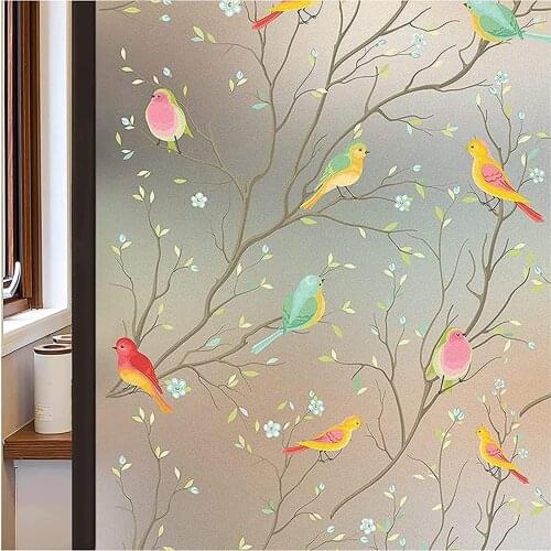 Privacy Window Film Opaque Non-Adhesive Frosted Bird Decorative Glass Vinyl Static Cling Bird Window Stickers for Home Office