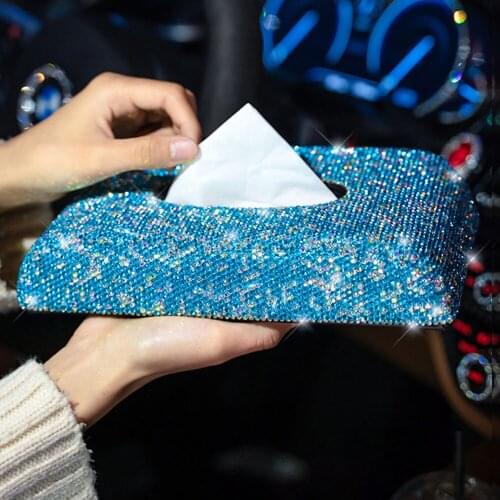Bling Bling Full Rhinestone Rectangular Tissue Box Cover Holder for Home Car Office