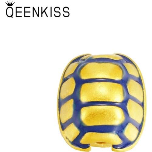 QEENKISS PT585 Fine Jewelry Wholesale Fashion Hot Woman Girl Birthday Wedding Gift Longevity Turtle 24KT Gold DIY Bracelet Bead