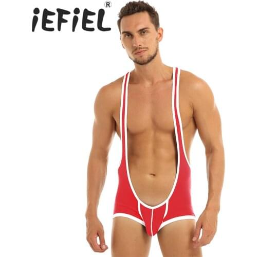 Sexy Mens One Piece Boxer Breathable Jumpsuits Sexy Mens Wrestling Suspenders Singlet Mankini Underwear Bodysuit Undershirt