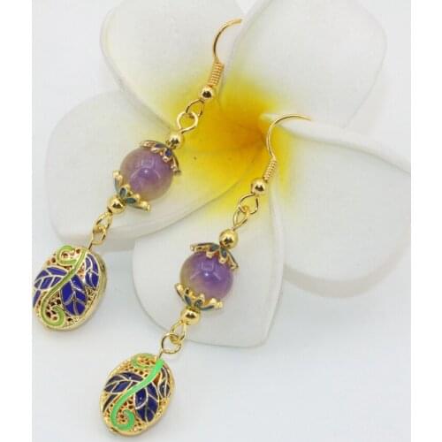 High quality free shipping hot selling new antique long dangle drop earrings gold-color cloisonne party gifts for women B2618