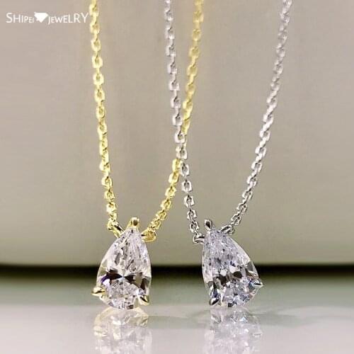 Shipei 100% 925 Sterling Silver Pear Cut Created Moissanite Pendant Necklace Simple Wedding Engagement Fine Jewelry Wholesale