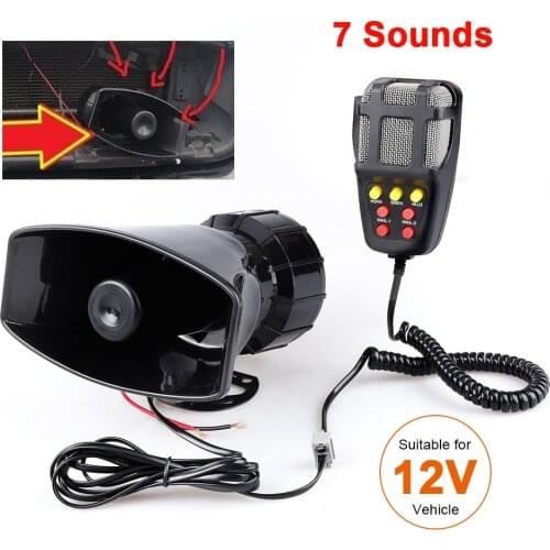 12V 100W 125dB 7 Sound Alarm Horn Car Electronic Warning Siren Motorcycle Alarm Firemen Ambulance Loudspeaker with MIC for Car