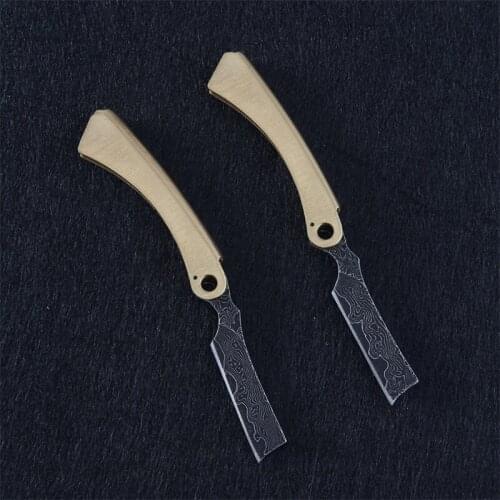 Damascus Steel Mini Folding Knife Copper Handle Necklace Small Razor Portable Keychain Pocket Folding Knives нож складной