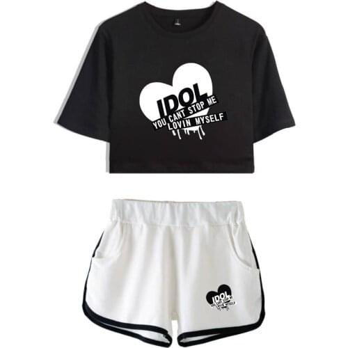 KPOP Bangtan Boys Tracksuit 2 Piece Set Women Crop Top and Shorts Pants IDOL You Can't Stop Me Love Myself New Two Piece Set
