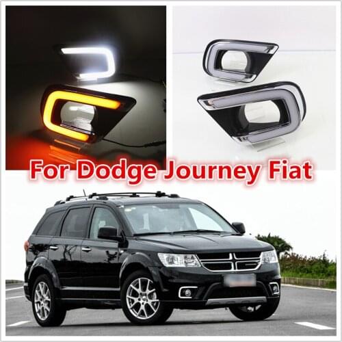 LED Daytime Running Light For Dodge Journey Fiat Freemont 2014 2015 2016 Yellow Turn Signal Relay DRL Fog Lamp Decoration