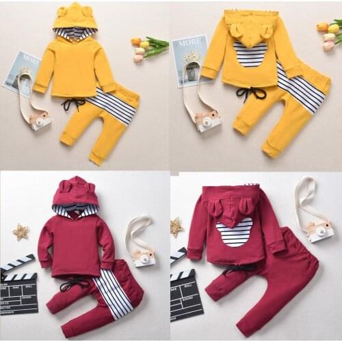 Winter Baby Clothes Set Kids Clothes Toddler Kids Baby Boys Girls Hooded Ears Sweatshirt+Stripe Pants Outfits Clothes Roupas