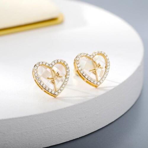 Vintage Heart Earring For Women Zircon Opal Cute Stud Earrings Double Lover Heart Hollow out Sweet Jewelry Gift Bijoux Femme