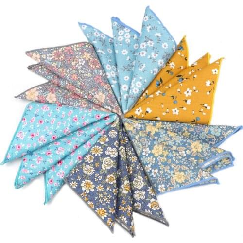 Vintage Floral Cartoon Printed Handkerchief Cotton Women Men Wedding Suits Pocket Square Adult Gift Accessory High Quality