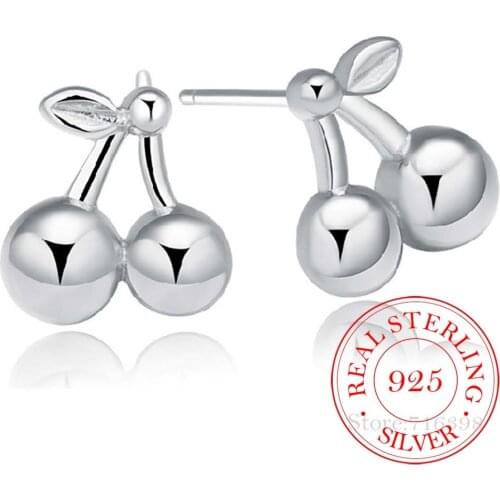 100% 925 Sterling Silver Cherry Stud Earrings For Women Kids 2020 Prevent Allergy Pendientes Pendientes Plata De Ley 925 Mujer