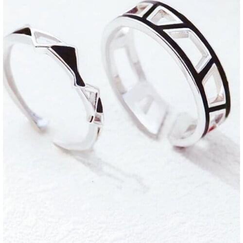 Sole Memory Romantic Valentines Day Gift Geometry Hollow Love Vow 925 Sterling Silver Female Resizable Opening Rings SRI379