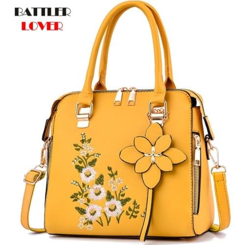 Women Embroidery Flowers Handbags Luxury Designer Crossbody Totes For Female High Quality Solid Shoilder Bags Ladies New Purses