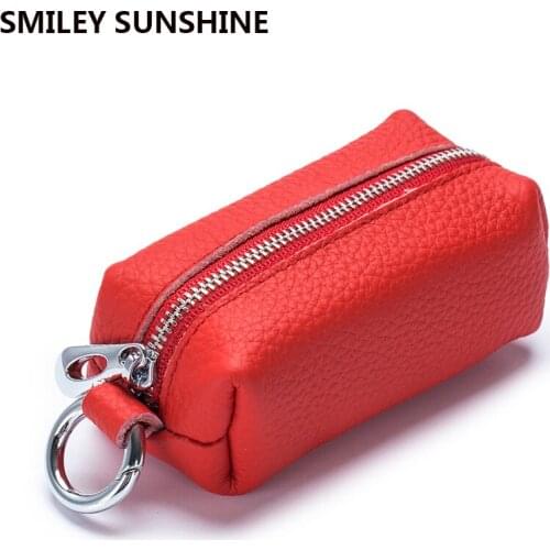 Women Genuine Cow Leather Key Chain Car Wallets Fashion Housekeeper Holders Box Men Keychain Zipper Key Organizer Case Pouch
