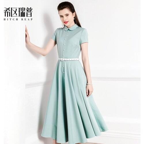 High End Temperament Dress WomenS 2021 New Summer Doll Collar Short Sleeve Fashion Elegant Umbrella Skirt