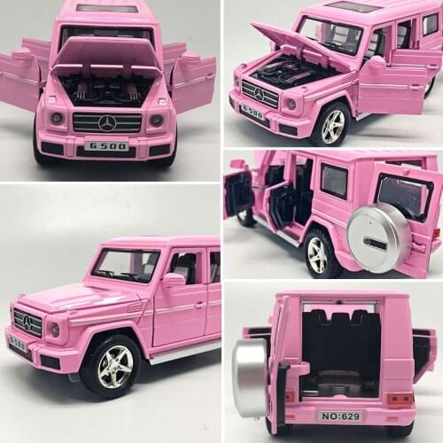 1:28 high simulation pink cute G500 alloy car model sound and light pull back 6 door children toy car model for children gifts