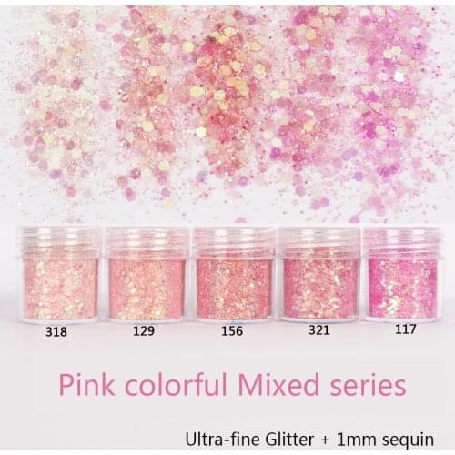1 Bottle Charm Pigment Nail Art Flakes Pink Colors Series Holographic Nails Accessories Nailart Powder Glitter Chameleon Effect