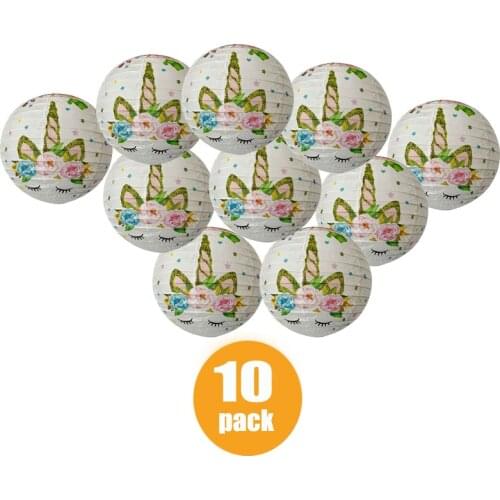 10 Pcs/set 10" White Paper lantern with Unicorn and Flower lampion for Babyshower Birthday Party Unicorn Theme Hanging Decor