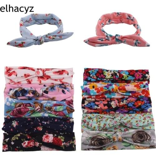 10pcs/lot New Floral Rabbit Ears Hairband Girls Bunny Ears Headband Kids Hair Accessory Women Patterned Topknot Cotton Headwrap